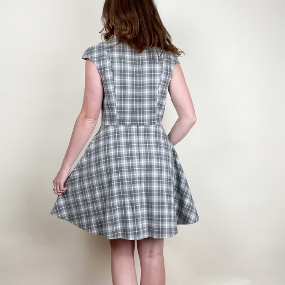 Anthropologie Plaid Mini Midi Dress Fit & Flare Retro Pleat Mid Century MCM Cute - Picture 2 of 7